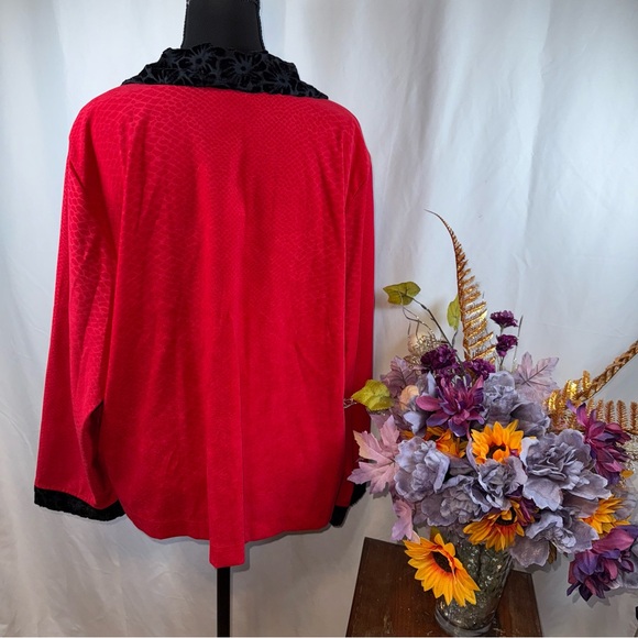 Nicole Marie Red Cardigan Black Lace Trim Button Front Vintage Chic - Picture 5 of 9